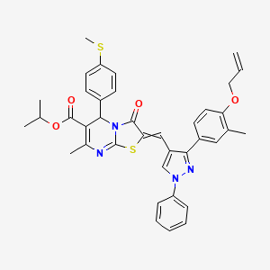 propan-2-yl 4-methyl-8-[[3-(3-methyl-4-prop-2-enoxy-phenyl)-1-phenyl-pyrazol-4-yl]methylidene]-2-(4-methylsulfanylphenyl)-9-oxo-7-thia-1,5-diazabicyclo[4.3.0]nona-3,5-diene-3-carboxylate structure, CAS 6998-30-7