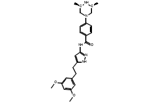 rel-N-[5-[2-(3,5-Dimethoxyphenyl)ethyl]-1H-pyrazol-3-yl]-4-[(3R,5S)-3,5-dimethyl-1-piperazinyl]benzamide structure, CAS 1035270-39-3