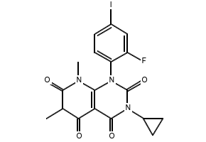 3-cyclopropyl-1-(2-fluoro-4-iodophenyl)-5-hydroxy-6,8-dimethylpyrido[2,3-d]pyrimidine-2,4,7(1H,3H,8H)-trione structure, CAS 871700-24-2