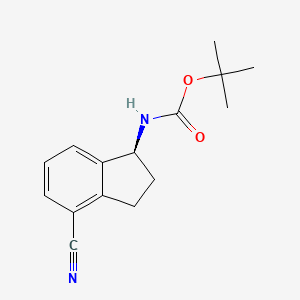 Carbamic acid, N-[(1S)-4-cyano-2,3-dihydro-1H-inden-1-yl]-, 1,1-dimethylethyl ester structure, CAS 1306763-31-4