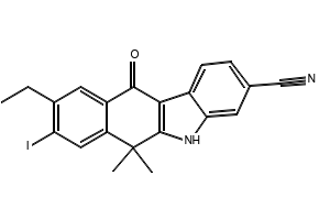 9-ethyl-8-iodo-6,6-dimethyl-11-oxo-6,11-dihydro-5H-benzo[b]carbazole-3-carbonitrile structure, CAS 1256584-80-1