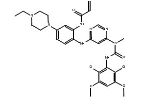 N-(2-((6-(3-(2,6-dichloro-3,5-dimethoxyphenyl)-1-methylureido)pyrimidin-4-yl)amino)-5-(4-ethylpiperazin-1-yl)phenyl)acrylamide structure, CAS 1702259-66-2
