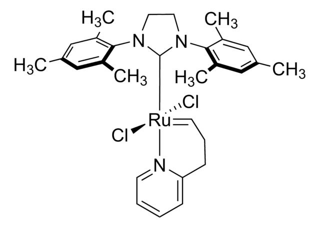 Dichloro[1,3-bis(2,4,6-trimethylphenyl)-2-imidazolidinylidene][3-(2-pyridinyl)propylidene]ruthenium(II) structure, CAS 802912-44-3