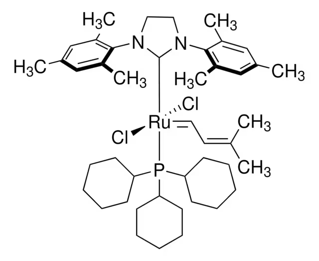 Ruthenium,[1,3-bis(2,4,6-trimethylphenyl)-2-imidazolidinylidene]dichloro(3-methyl-2-buten-1-ylidene)(tricyclohexylphosphine)-,(SP-5-41)- structure, CAS 253688-91-4