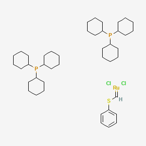Bis(tricyclohexylphosphine)[(phenylthio)methylene]ruthenium(II) dichloride, min. 97% structure, CAS 219770-99-7