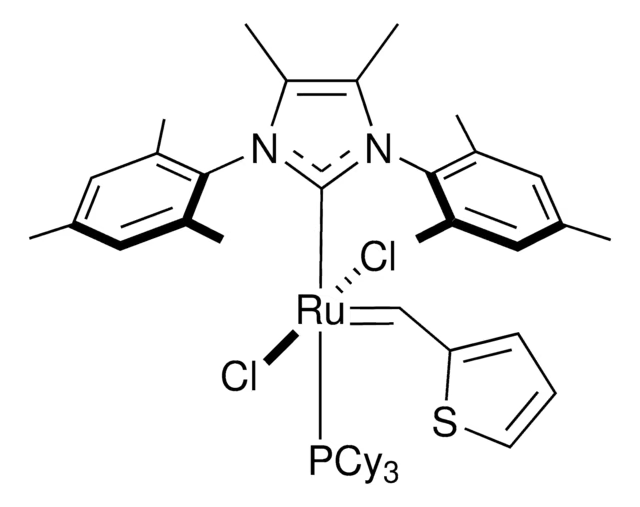 Tricyclohexylphosphine[1,3-bis(2,4,6-trimethylphenyl)-4,5-dihydroimidazol-2-ylidene][(phenylthio)methylene]ruthenium(II) dichloride structure, CAS 1155422-69-7