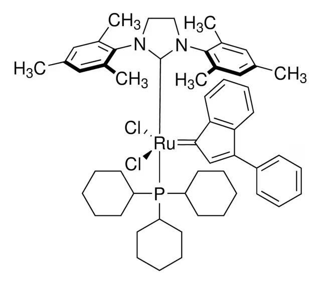 TRICYCLOHEXYLPHOSPHINE[3-PHENYL-1H-INDEN-1-YLIDENE][1,3-BIS(2,4,6-TRIMETHYLPHENYL)-4,5-DIHYDROIMIDAZOL-2-YLIDENE]RUTHENIUM (II) DICHLORIDE structure, CAS 536724-67-1