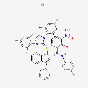 1,3-BIS(MESITYL)-2-IMIDAZOLIDINYLIDENE]-[2-[[(4-METHYLPHENYL)IMINO]METHYL]-4-NITRO-PHENOLYL]-[3-PHENYL-INDENYLIDEN]RUTHENIUMCHLORIDE structure, CAS 934538-04-2