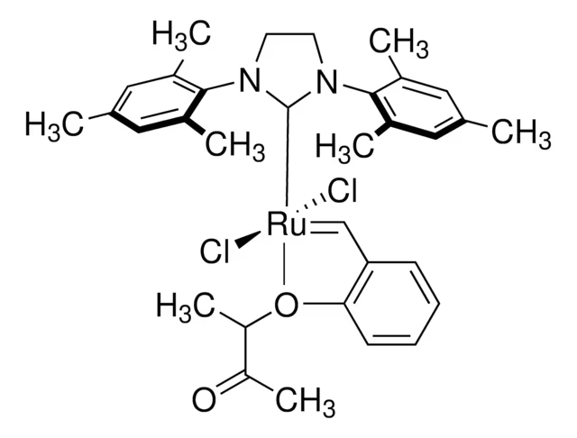 [1,3-Bis(2,4,6-trimethylphenyl)-2-imidazolidinylidene]dichloro[[2-(1-methylacetoxy)phenyl]methylene]ruthenium(II) structure, CAS 1031262-71-1