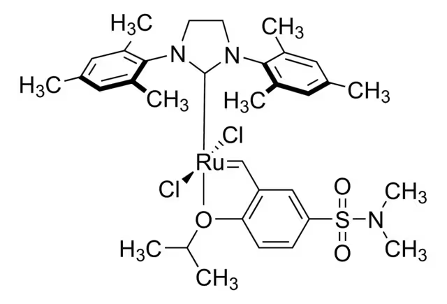 [1,3-Bis(2,4,6-trimethylphenyl)-2-imidazolidinylidene]dichloro[[2-(2-oxopropoxy)phenyl]methylene]ruthenium(II) structure, CAS 1014701-61-1