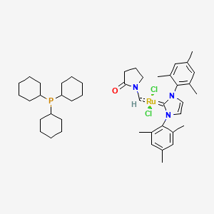 Ruthenium, dichloro[1,3-dihydro-1,3-bis(2,4,6-trimethylphenyl)-2H-imidazol-2-ylidene][(2-oxo-1-pyrrolidinyl)methylene](tricyclohexylphosphine)-, (SP-5-41)- (9CI) structure, CAS 437757-12-5