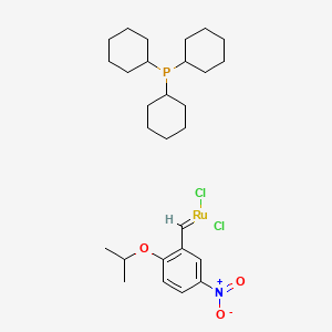Ruthenium, dichloro[[2-(1-Methylethoxy-κO)-5-nitrophenyl]Methylene-κC](tricyclohexylphosphine)-, (TB-5-23)- structure, CAS 625082-83-9