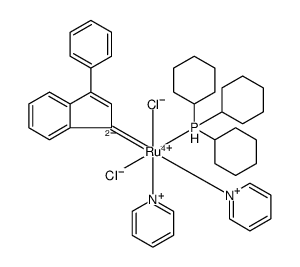 Ruthenium, dichloro(3-phenyl-1H-inden-1-ylidene)bis(pyridine)(tricyclohexylphosphine)-, (OC-6-13)- structure, CAS 920278-29-1