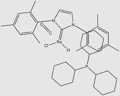 Ruthenium, carbonylchloro[1,3-dihydro-1,3-bis(2,4,6-trimethylphenyl)-2H-imidazol-2-ylidene]hydro(tricyclohexylphosphine) structure, CAS 330197-31-4