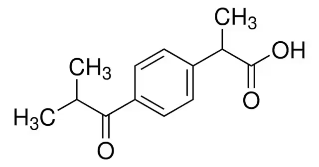 (2RS)-2-(4-ISOBUTYRYLPHENYL)PROPANOIC ACID structure, CAS 65813-55-0