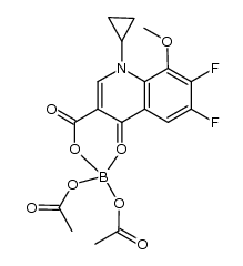 6-cyclopropyl-8,9-difluoro-7-methoxy-4-oxo-4,6-dihydro-2H-1l3-[1,3]dioxino[5,6-c]quinoline-2,2-diyl diacetate structure, CAS 139693-52-0
