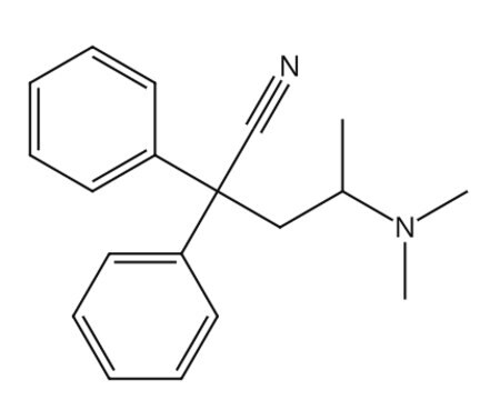 4-dimethylamino-2,2-diphenylvaleronitrile structure, CAS 125-79-1
