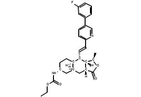 ethyl ((1R,3aR,4aR,6S,8aR,9S,9aS)-9-((E)-2-(5-(3-fluorophenyl)pyridin-2-yl)vinyl)-1-methyl-3-oxododecahydronaphtho[2,3-c]furan-6-yl)carbamate structure, CAS 618385-10-7