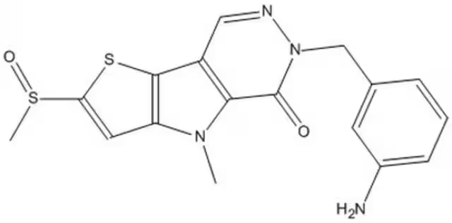 6-[(3-aMinophenyl)Methyl]-4,6-dihydro-4-Methyl-2-(Methylsulfinyl)-5H-Thieno[2',3':4,5]pyrrolo[2,3-d]pyridazin-5-one structure, CAS 1221186-53-3