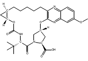 1aR,5S,8S,10R,22aR)-18,19-Didehydro-5-(1,1-dimethylethyl)-1,1a,3,4,5,6,9,10,20,21,22,22a-dodecahydro-14-methoxy-3,6-dioxo-8H-7,10-methanocyclopropa[18,19][1,10,3,6]dioxadiazacyclononadecino[11,12-b]quinoxaline-8-carboxylic acid methyl ester structure, CAS 1425038-23-8