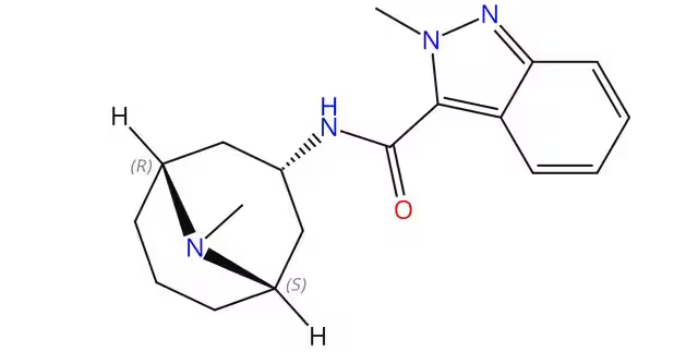 2-methyl-N-(9-methyl-9-aza-bicyclo[3.3.1]nonan-3-yl)-2H-indazole-3-carboxamide hydrochloride structure, CAS 107008-00-4