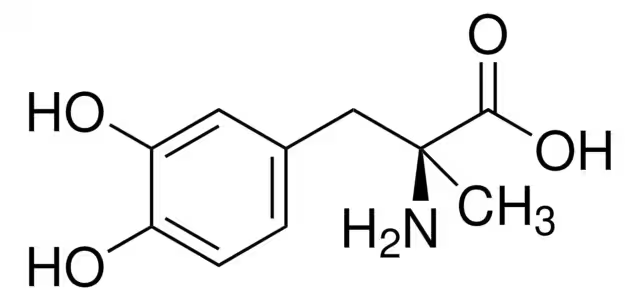Methyldopa structure, CAS 555-30-6