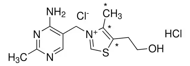 Thiamine hydrochloride; Vitamin B1 structure, CAS 67-03-8
