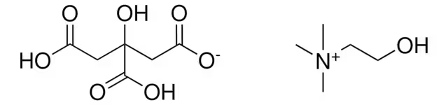 Choline dihydrogencitrate salt structure, CAS 77-91-8