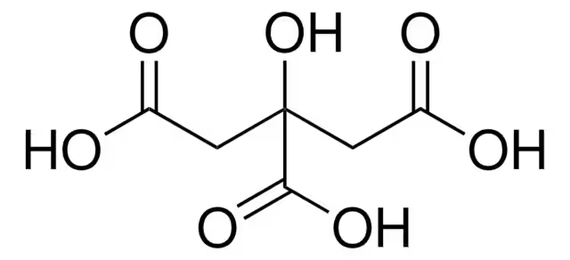 Citric acid structure, CAS 77-92-9