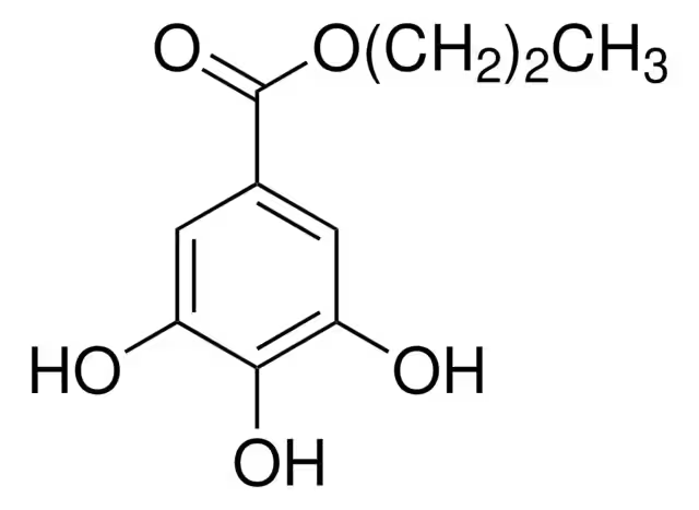 Propyl gallate structure, CAS 121-79-9
