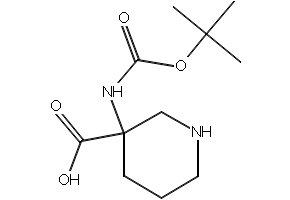 3-(tert-Butoxycarbonylamino)piperidine-3-carboxylic acid structure, CAS 436867-71-9