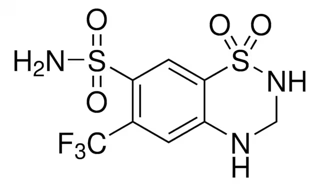 3,4-Dihydro-6-trifluoromethyl-2H-1,2,4-benzothiadiazine-7-sulphonamide-1,1-dioxide structure, CAS 135-09-1