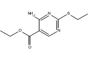 4-Amino-2-ethylthio-5-pyrimidinecarboxylic acid ethyl ester structure, CAS 778-97-2