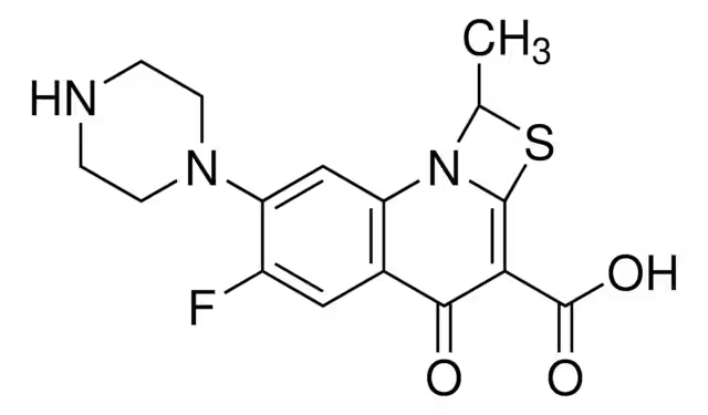6-Fluoro-1-methyl-4-oxo-7-(1-piperazinyl)-4H-(1,3)thiazeto(3,2-a)quinoline-3-carboxylic acid structure, CAS 112984-60-8