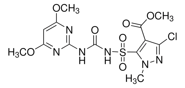 Halosulfuron methyl ,3-Chloro-5-(((((4,6-dimethoxy-2-pyrimidinyl)amino)carbonyl)amino)sulfonyl)-1-methyl-1H-pyrazole-4-carboxylic acid methyl ester structure, CAS 100784-20-1