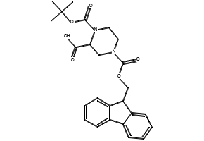 N-1-Boc-N-4-Fmoc-2-Piperazine carboxylic acid structure, CAS 218278-58-1