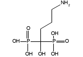 (4-Amino-1-hydroxy-1-phosphonobutyl)phosphonic acid structure, CAS 66376-36-1