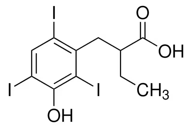 alpha-ethyl-3-hydroxy-2,4,6-triiodohydrocinnamic acid structure, CAS 96-84-4