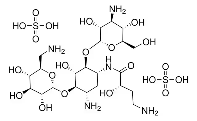 Amikacin disulfate salt structure, CAS 39831-55-5