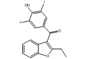 Benziodarone structure, CAS 68-90-6