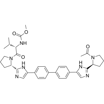 Daclatasvir impurity 15/N-[(1S)-1-[[(2S)-2-[5-[4’-[2-[(2S)-1-Acetyl-2-pyrrolidinyl]-1H-imidazol-5-yl][1,1’-biphenyl]-4-yl]-1H-imidazol-2-yl]-1-pyrrolidinyl]carbonyl]-2-methylpropyl]-methyl ester carbamic acid structure, CAS 2226541-13-3