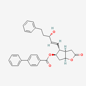 [1,1'-Biphenyl]-4-carboxylic acid, (3aR,4R,5R,6aS)-hexahydro-4-[(1E,3S)-3-hydroxy-5-phenyl-1-pentenyl] -2-oxo-2H-cyclopenta[b]furan-5-yl ester structure, CAS 41639-73-0