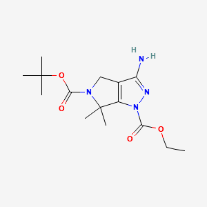 5-tert-butyl 1-ethyl 3-amino-6,6-dimethylpyrrolo[3,4-c]pyrazole-1,5(4H,6H)-dicarboxylate structure, CAS 718632-47-4