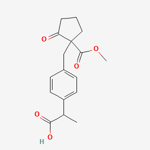 Loxoprofen impurity 11/2-(4-((1-(Methoxycarbonyl)-2-oxocyclopentyl)methyl)phenyl)propanoic Acid structure, CAS 1027957-36-3
