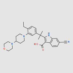 6-cyano-2-(2-(4-ethyl-3-(4-morpholinopiperidin-1-yl)phenyl)propan-2-yl)-1H-indole-3-carboxylic acid structure, CAS 1256584-78-7