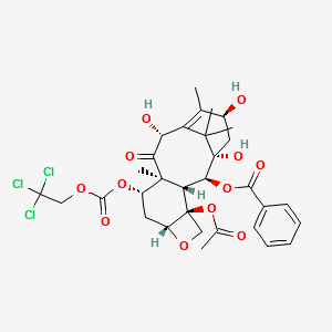 Docetaxel impurity 1/(2aR,4S,4aS,6R,9S,11S,12S,12aR,12bS)-12b-acetoxy-6,9,11-trihydroxy-4a,8,13,13-tetramethyl-5-oxo-4-(((2,2,2-trichloroethoxy)carbonyl)oxy)-2a,3,4,4a,5,6,9,10,11,12,12a,12b-dodecahydro-1H-7,11-methanocyclodeca[3,4]benzo[1,2-b]oxet-12-yl structure, CAS 114915-19-4
