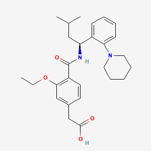 Repaglinide impurity 4/3-ethoxy-4-[[[(1S)-3-methyl-1-[2-(1-piperidinyl)phenyl]butyl]amino]carbonyl] Benzeneacetic acid structure, CAS 1803084-80-1