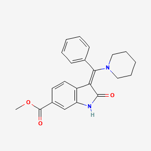 Nintedanib impurity 26/(3Z)-2,3-Dihydro-2-oxo-3-(phenyl-1-piperidinylmethylene)-1H-indole-6-carboxylic acid methyl ester structure, CAS 2102162-79-6
