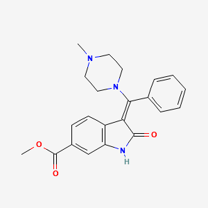 Nintedanib impurity 27/2,3-Dihydro-3-[(4-methyl-1-piperazinyl)phenylmethylene]-2-oxo-1H-indole-6-carboxylic acid methyl ester structure, CAS 2101947-36-6