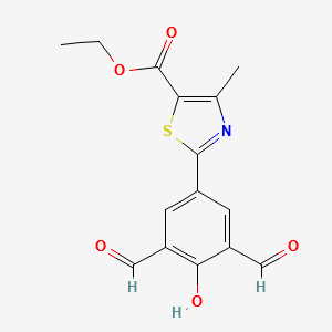 ethyl 2-(3,5-diformyl-4-hydroxyphenyl)-4-methylthiazole-5- carboxylate structure, CAS 2073891-59-3